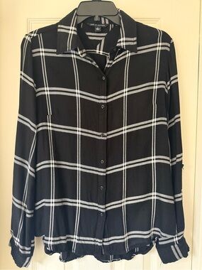 Zac & Rachel Black White Windowpane Plaid Button-Up Shirt